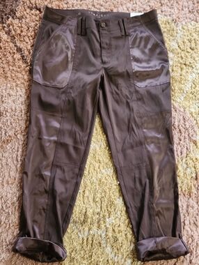 Cropped Ankle Jeans with Satin Pocket Panels — Dark Brown